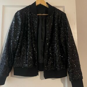 Banana Republic Black Sequin Bomber Jacket